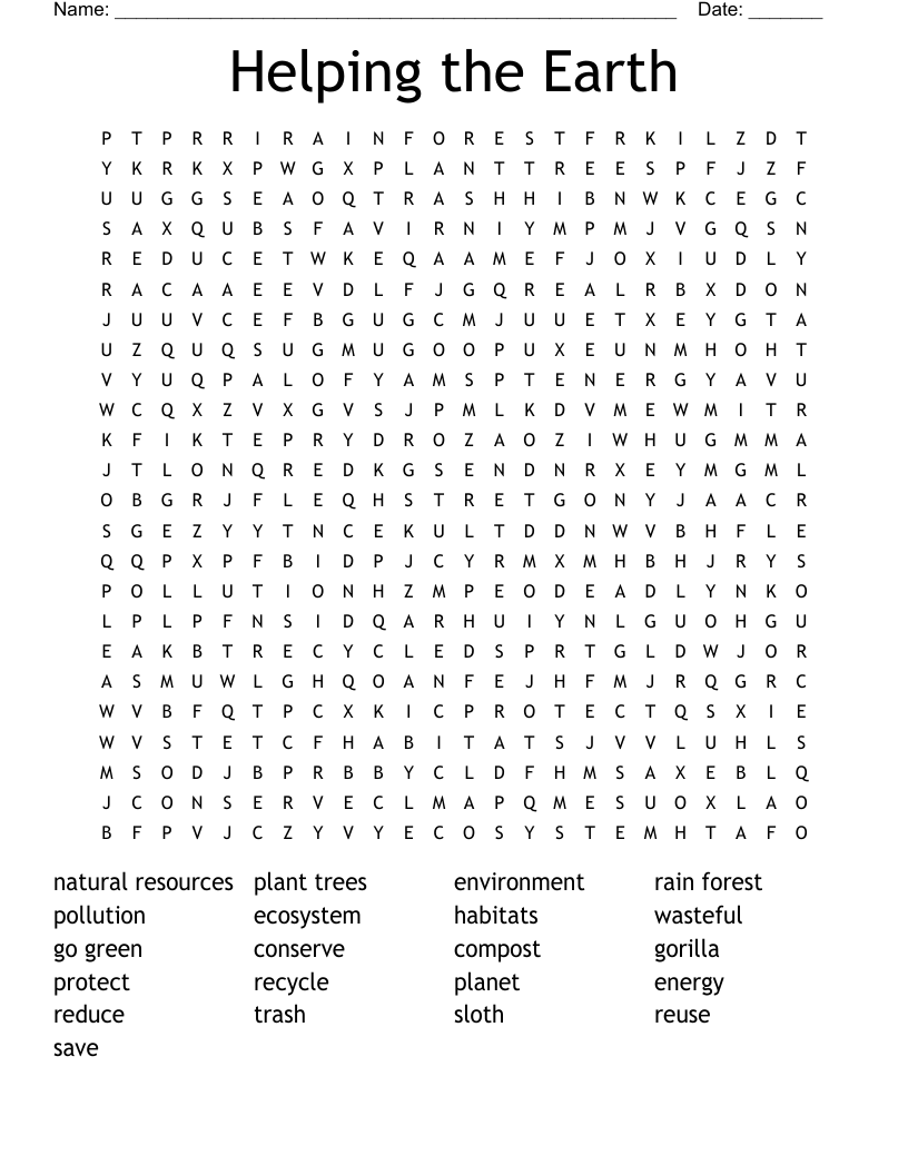 Helping The Earth Word Search WordMint Helping The Earth Word Search WordMint