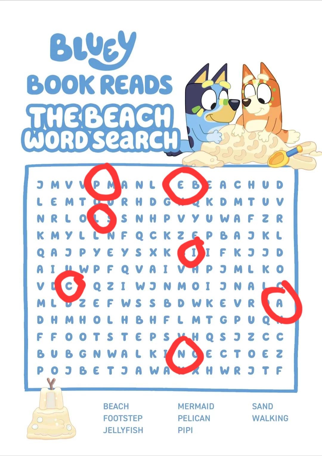 In The Bluey Beach Word Search R bluey