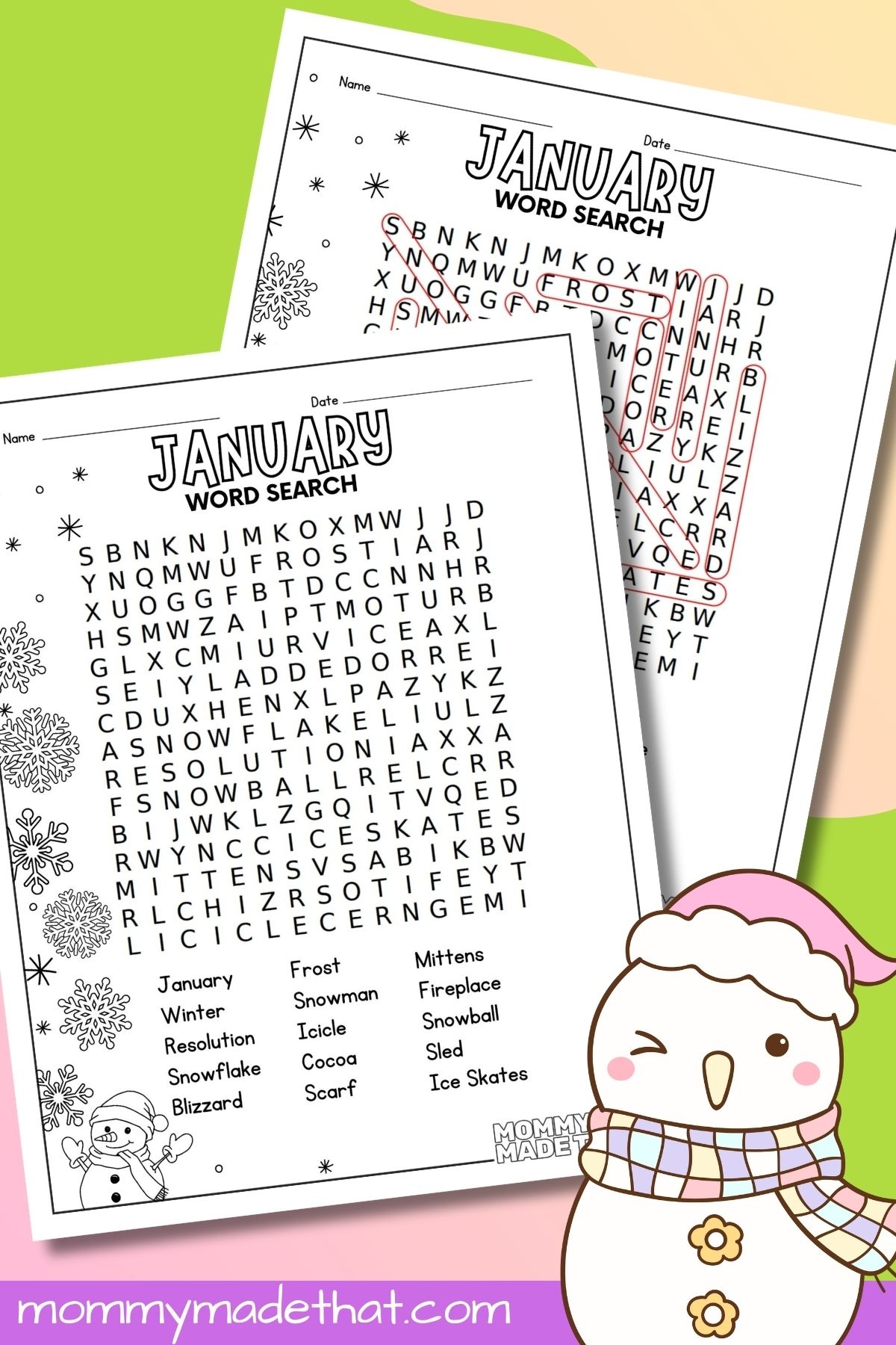 January Word Search Free Printable With Answer Key 
