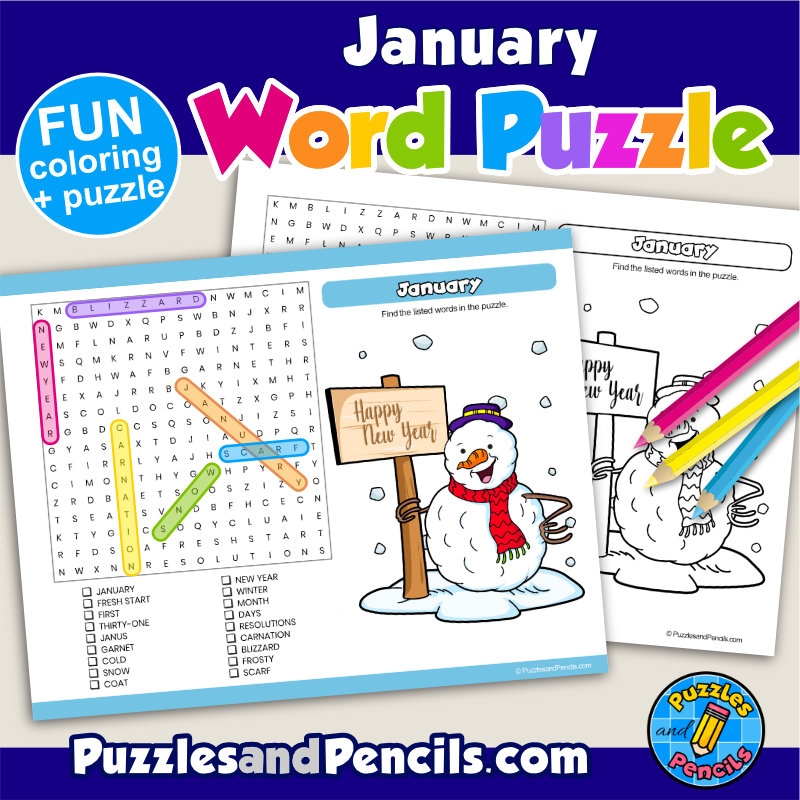 January Word Search Puzzle Activity Page Wordsearch Made By Teachers