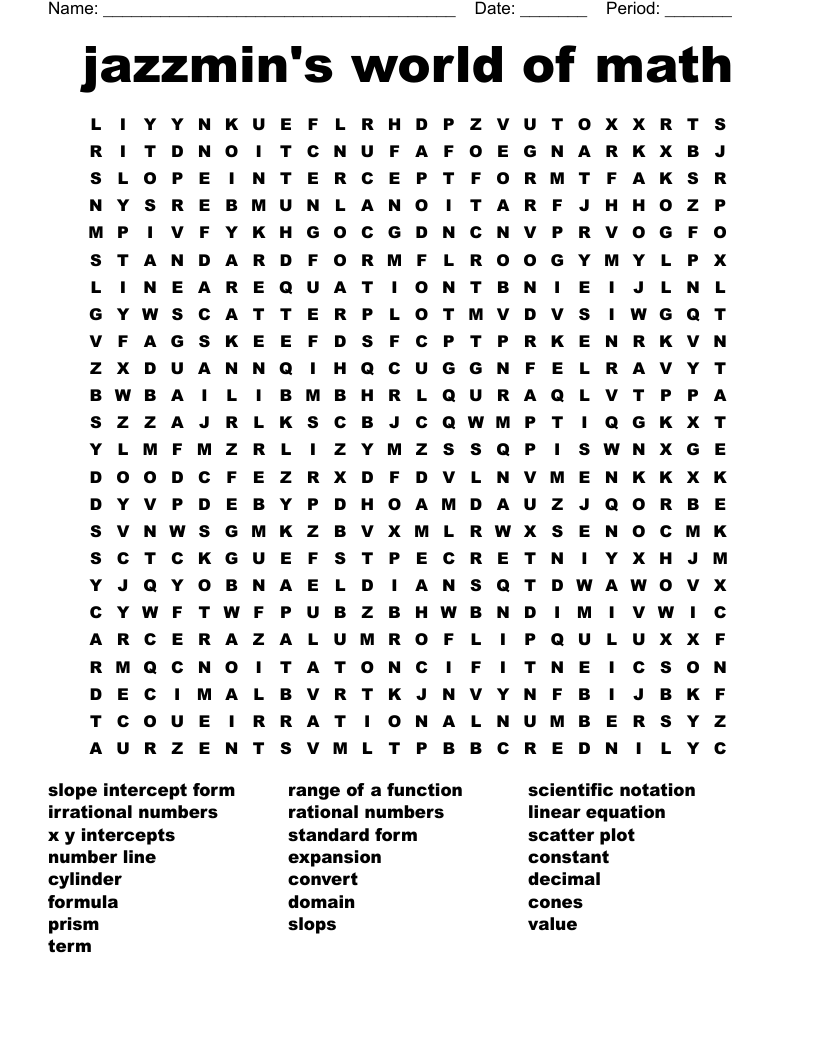 Jazzmin s World Of Math Word Search WordMint