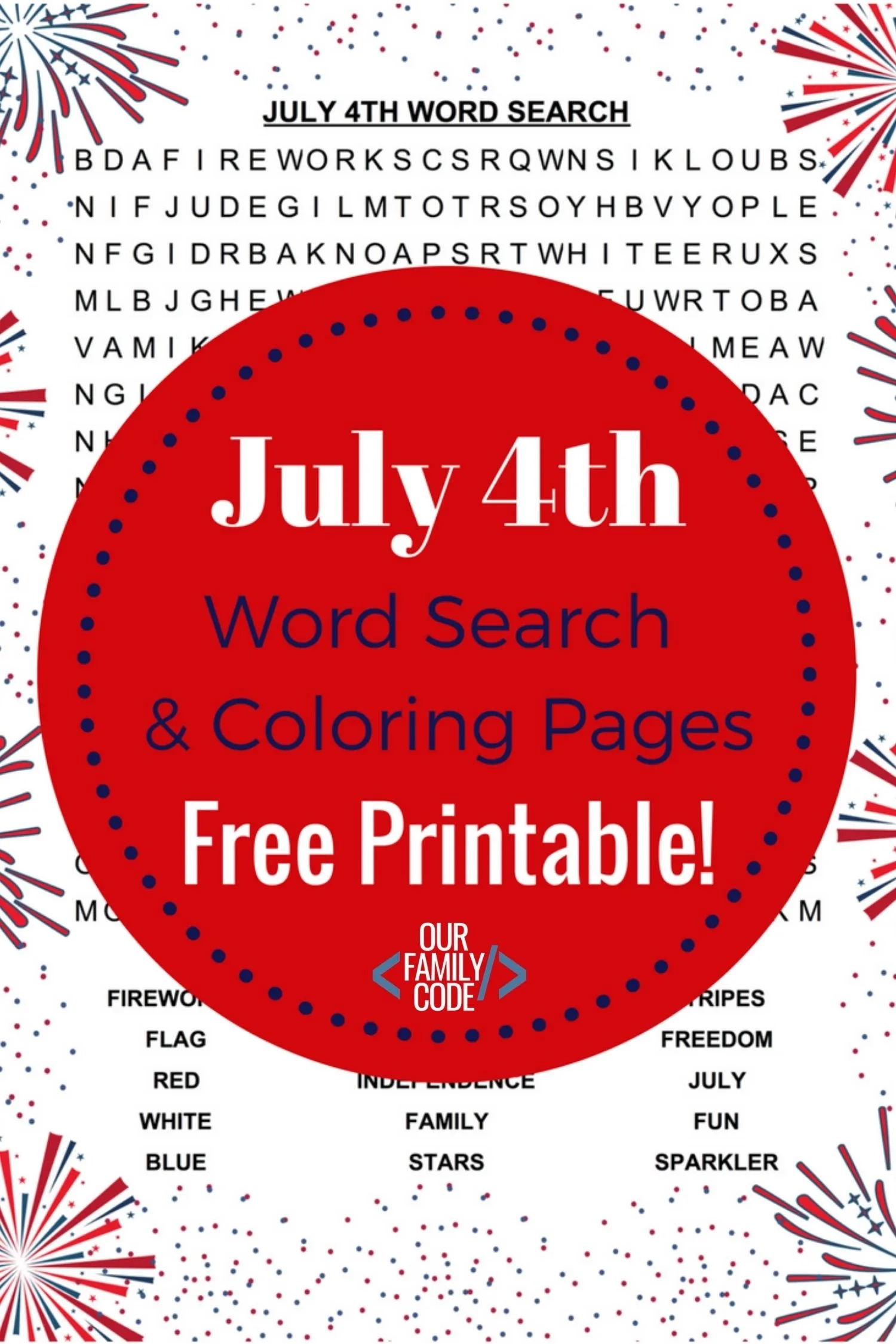 July 4th Word Search And Fireworks Coloring Pages Our Family Code