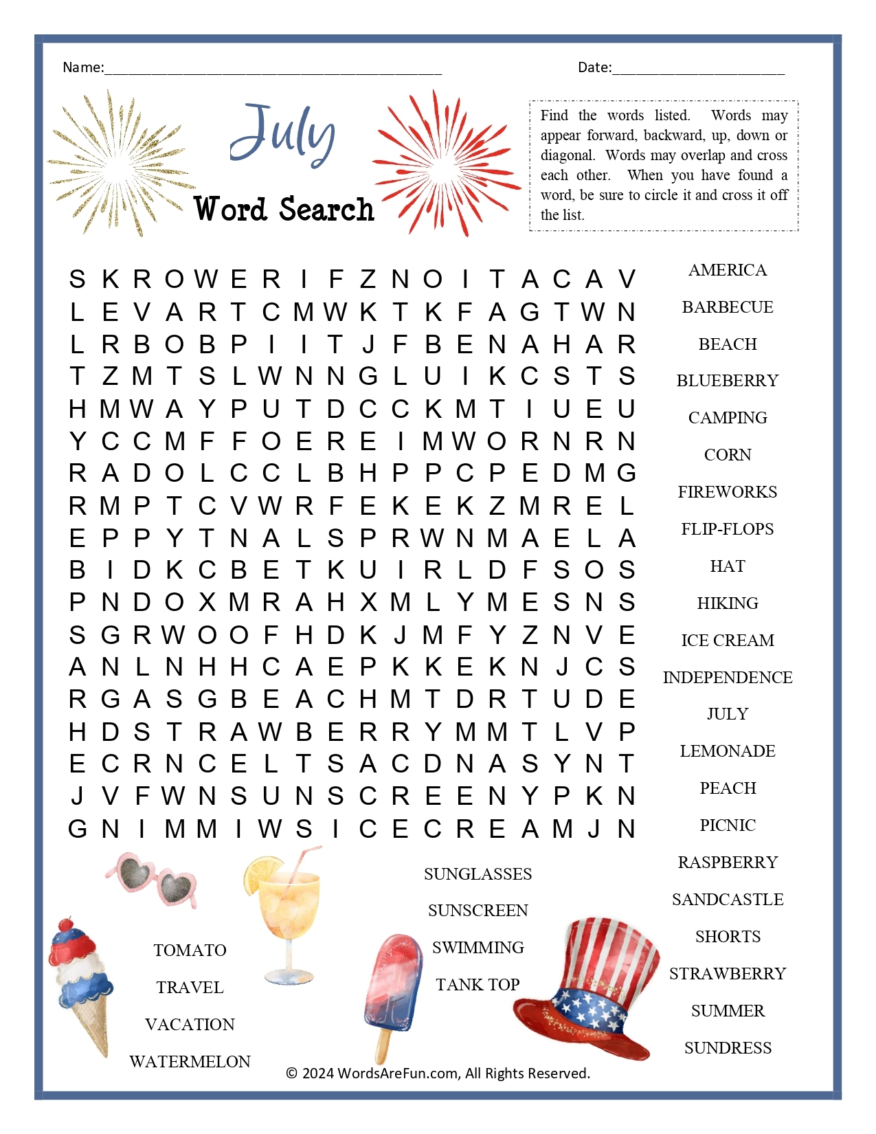 July Word Search