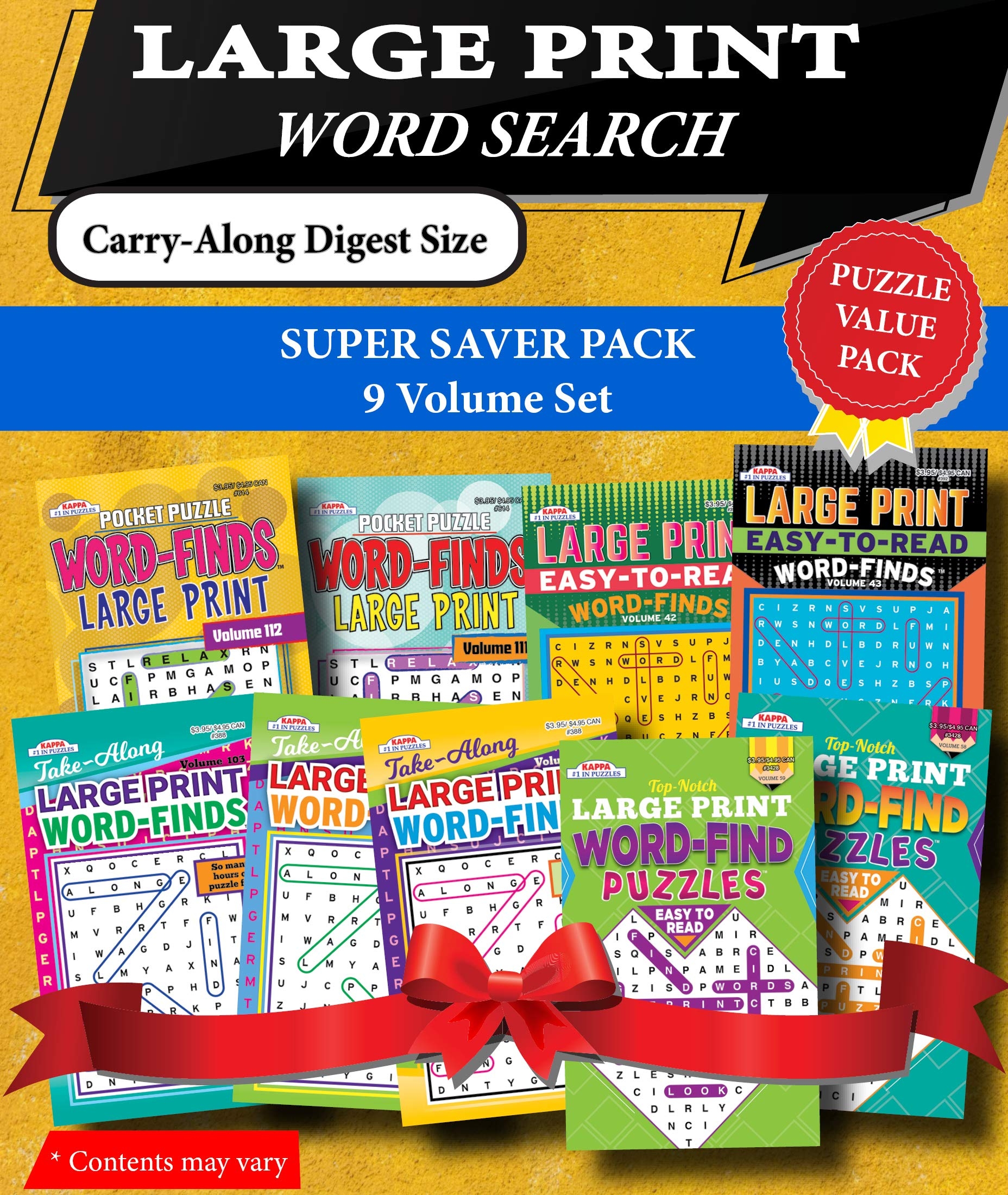 KAPPA Super Saver LARGE PRINT Word Search Puzzle Pack Set Of 9 Carry Along Digest Size Books KAPPA BOOKS