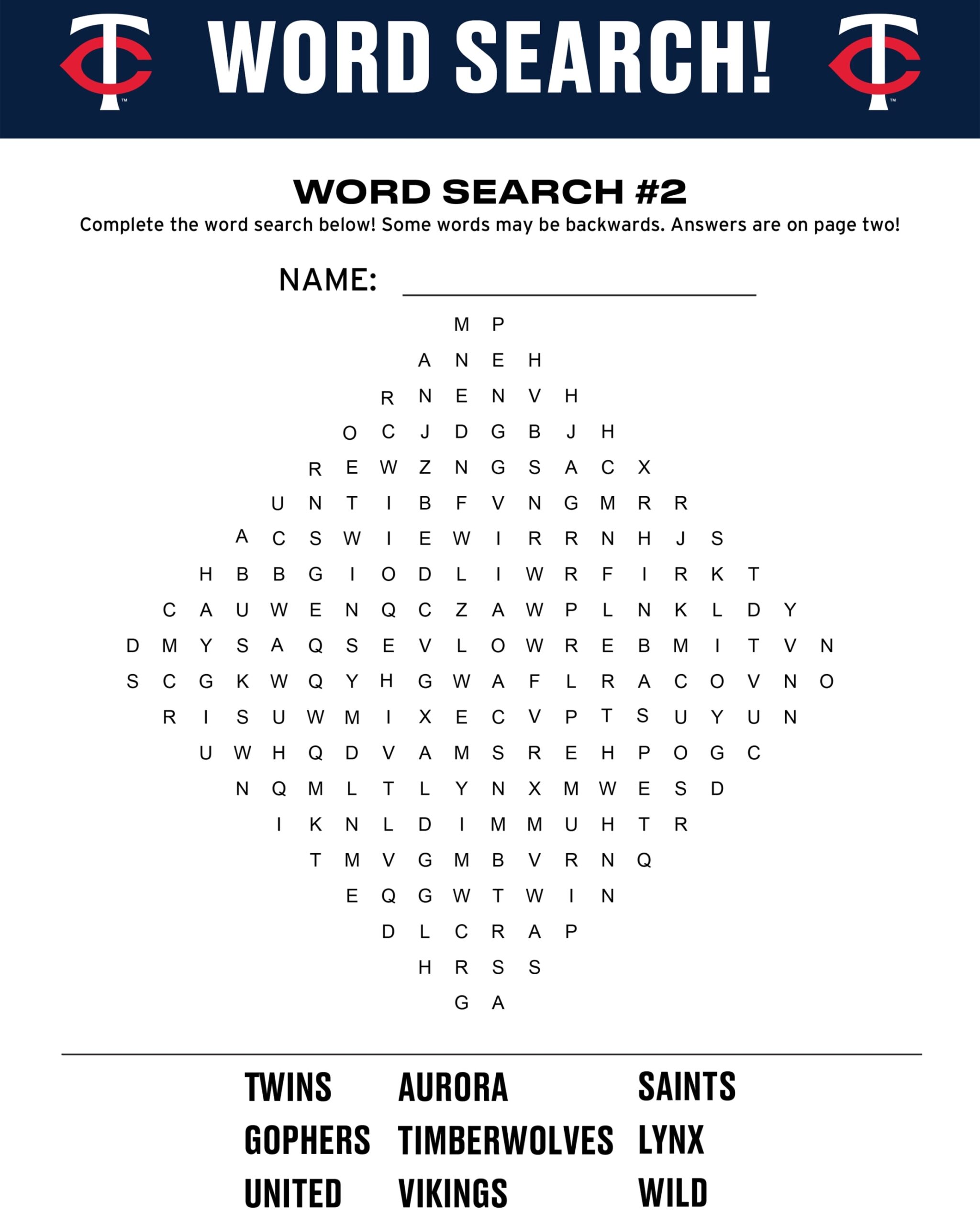 Kids Activity Sheets Minnesota Twins