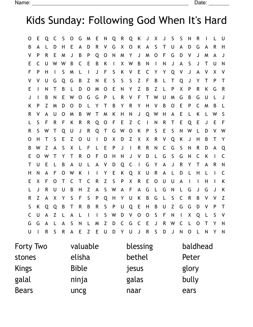 Kids Sunday Following God When It s Hard Word Search WordMint