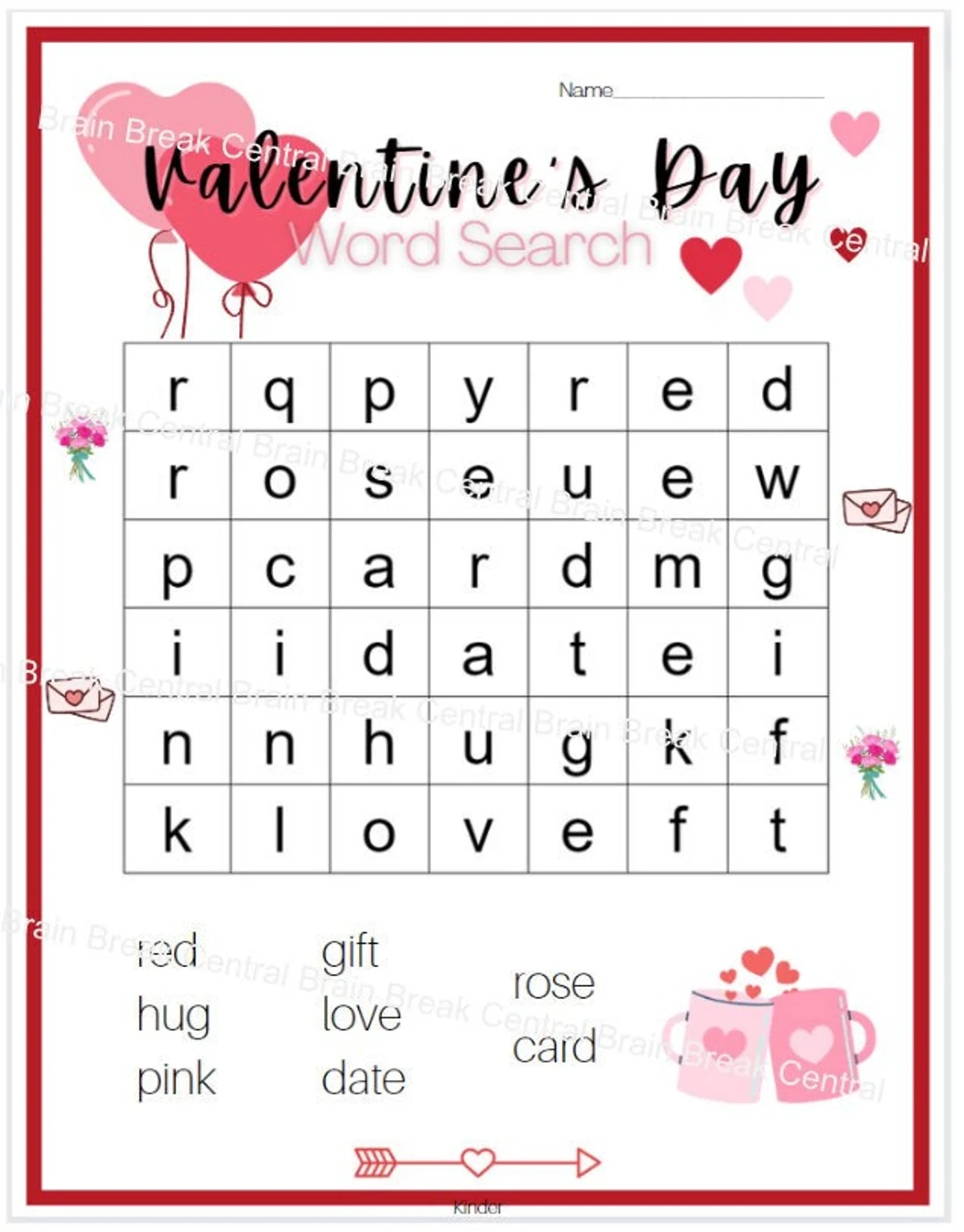 Kindergarten Valentine s Day Word Search With Answer Key Printable Etsy