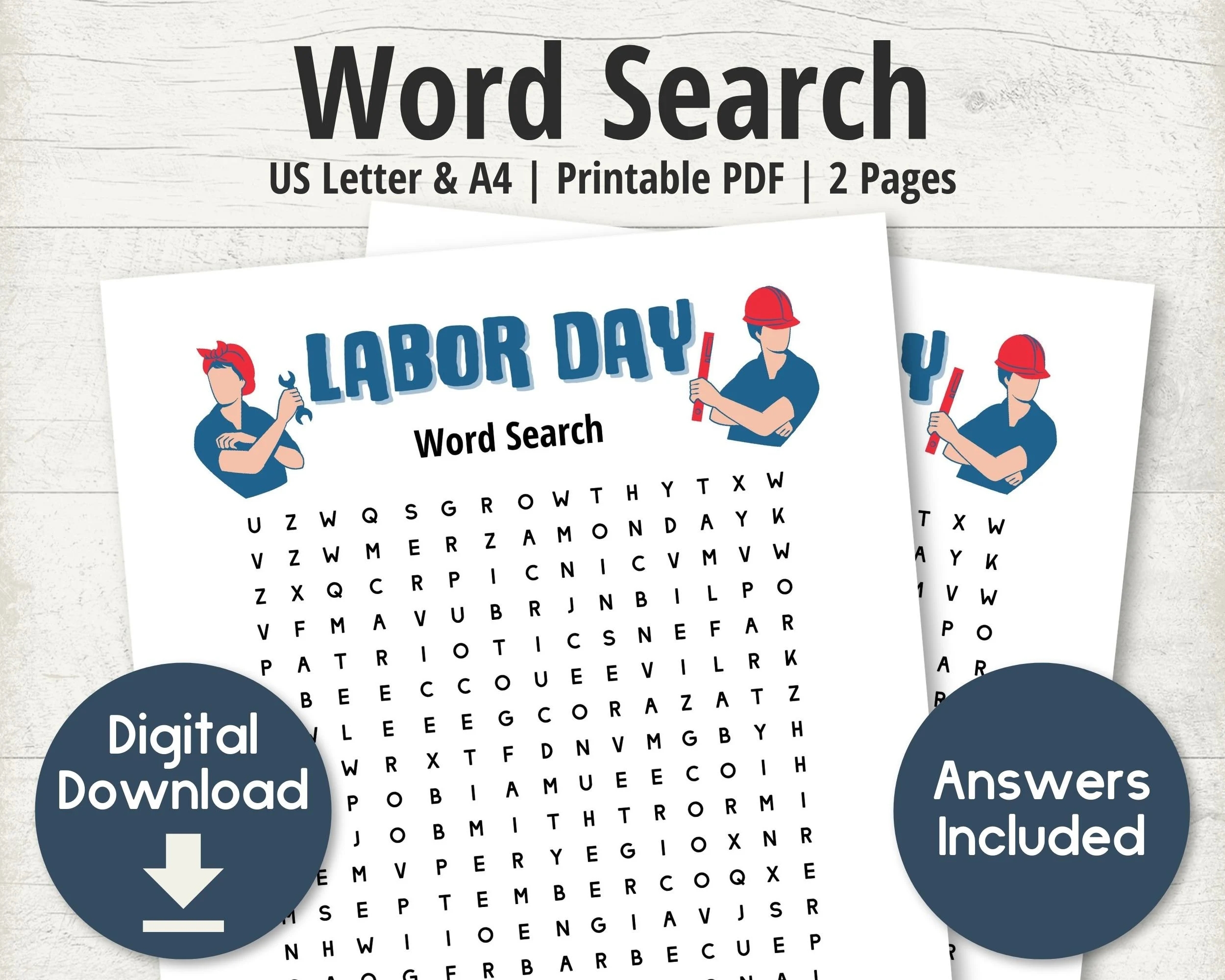 Labor Day Word Search Printable Games Digital Download Word Games Virtual Game Kids Activity Sheet Classroom Game DIY Party Game Etsy