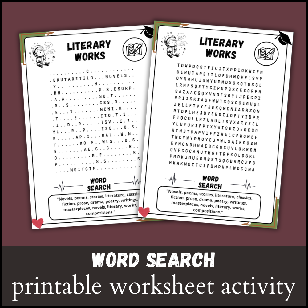 Literary Works Word Search Puzzle Worksheet Activity Made By Teachers