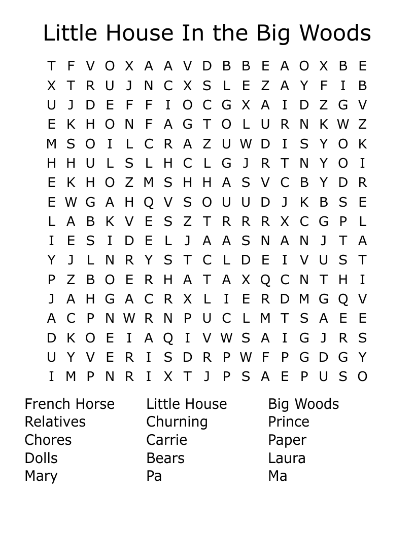 Little House In The Big Woods Word Search WordMint