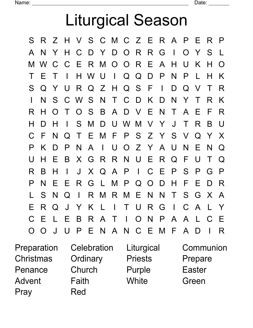 Liturgical Season Word Search WordMint