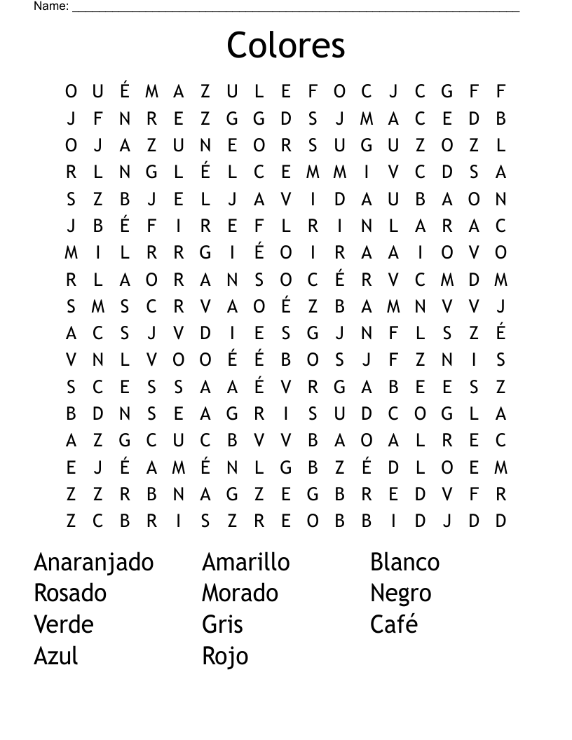 Los Colores Word Search WordMint