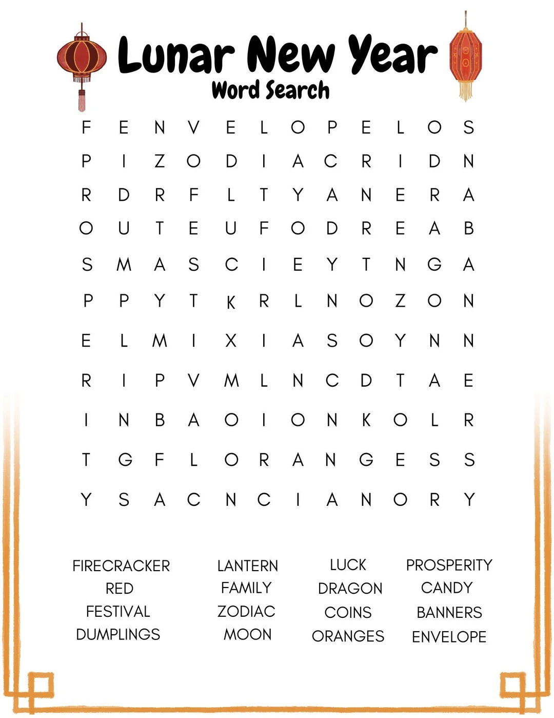 Lunar New Year Word Search Chinese New Year Word Search Etsy Canada