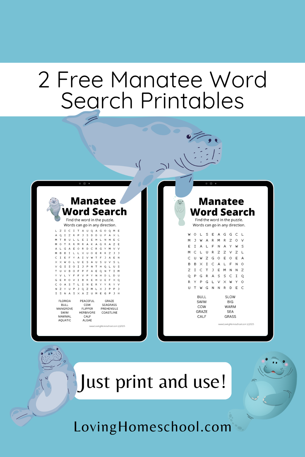 Manatee Word Search Printables LovingHomeschool Manatee Word Search Printables LovingHomeschool
