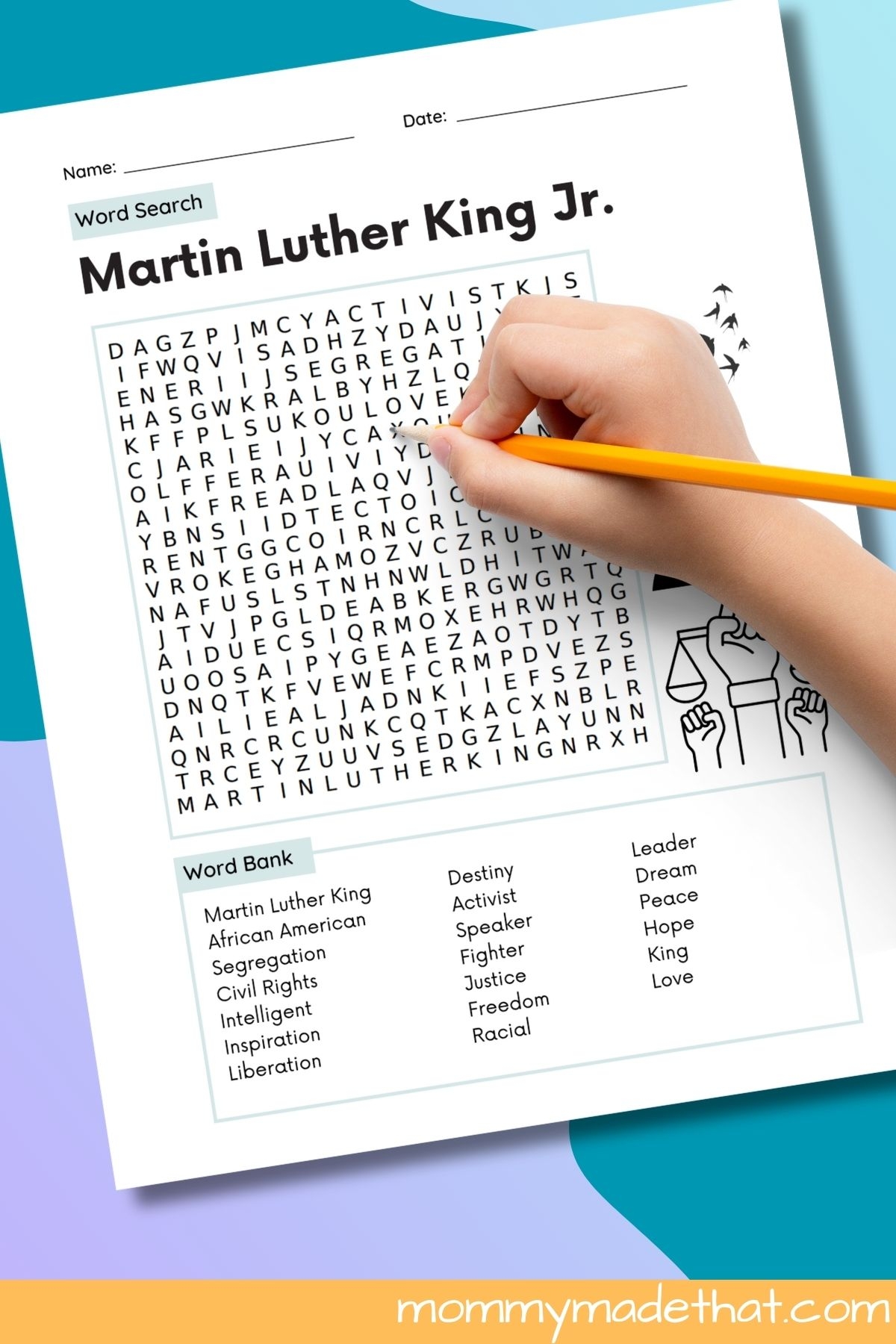 Martin Luther King Jr Word Search Free Printable Answer Key 