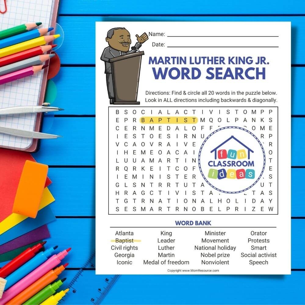 Martin Luther King Jr Word Search Printables FREE Activity For Kids