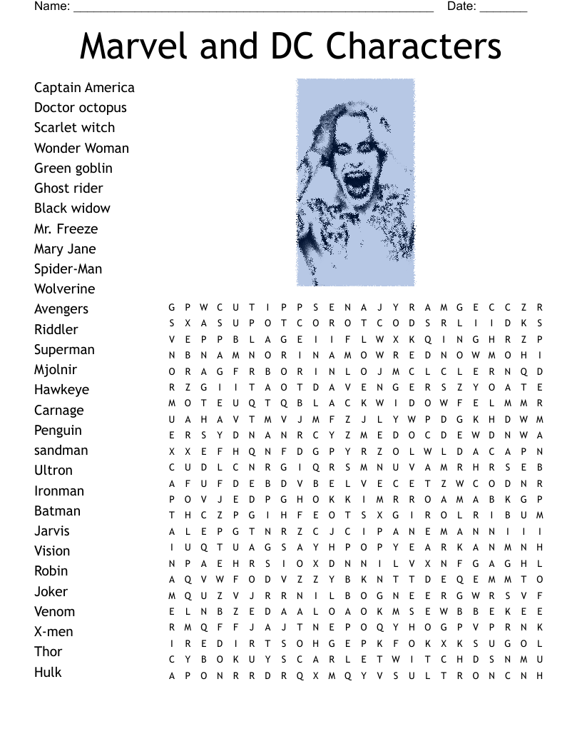 Marvel And DC Characters Word Search WordMint