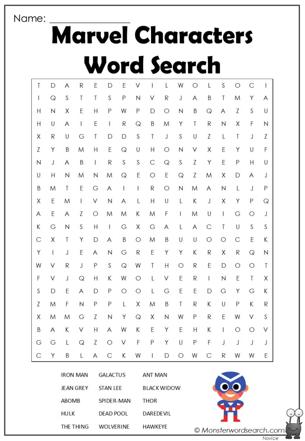 Marvel Characters Word Search Monster Word Search Marvel Characters Word Search Monster Word Search