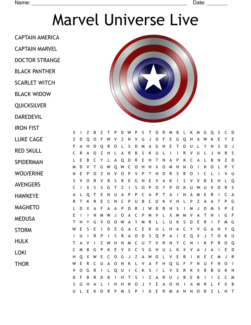 Marvel Characters Word Search WordMint Marvel Characters Word Search WordMint