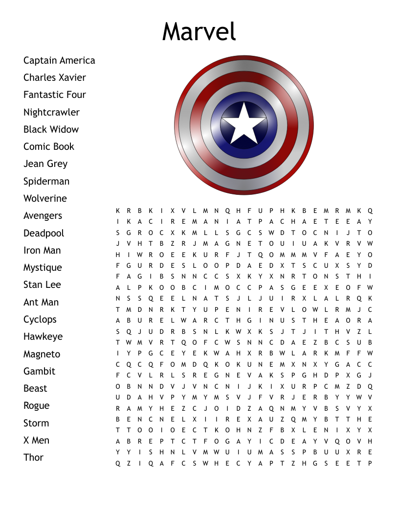 Marvel Word Search WordMint