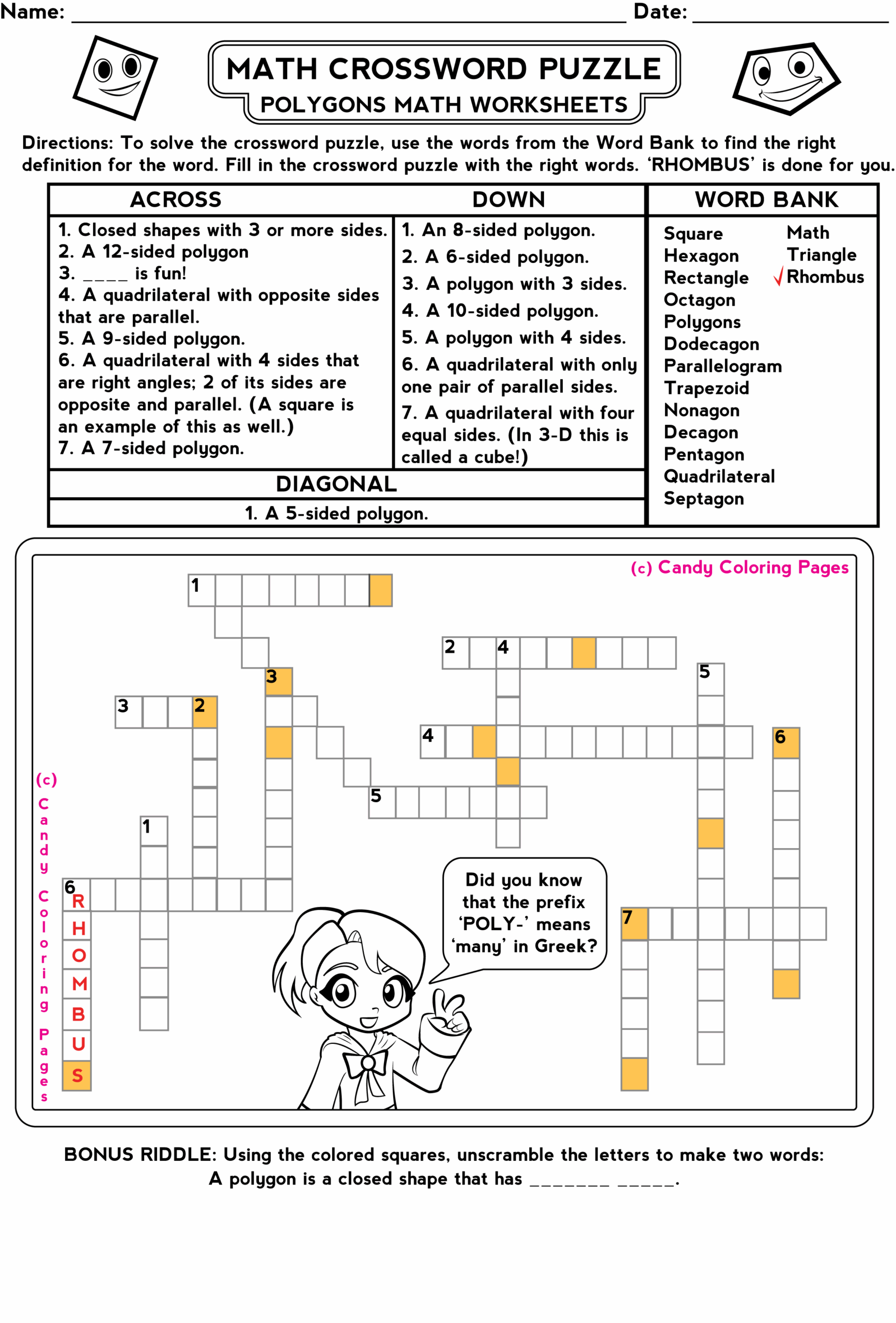 6th Grade Math Word Search Printable