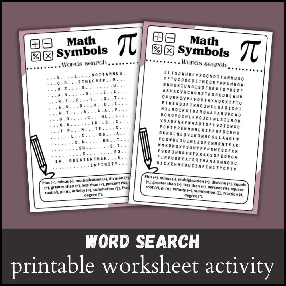 Math Word Search Worksheet