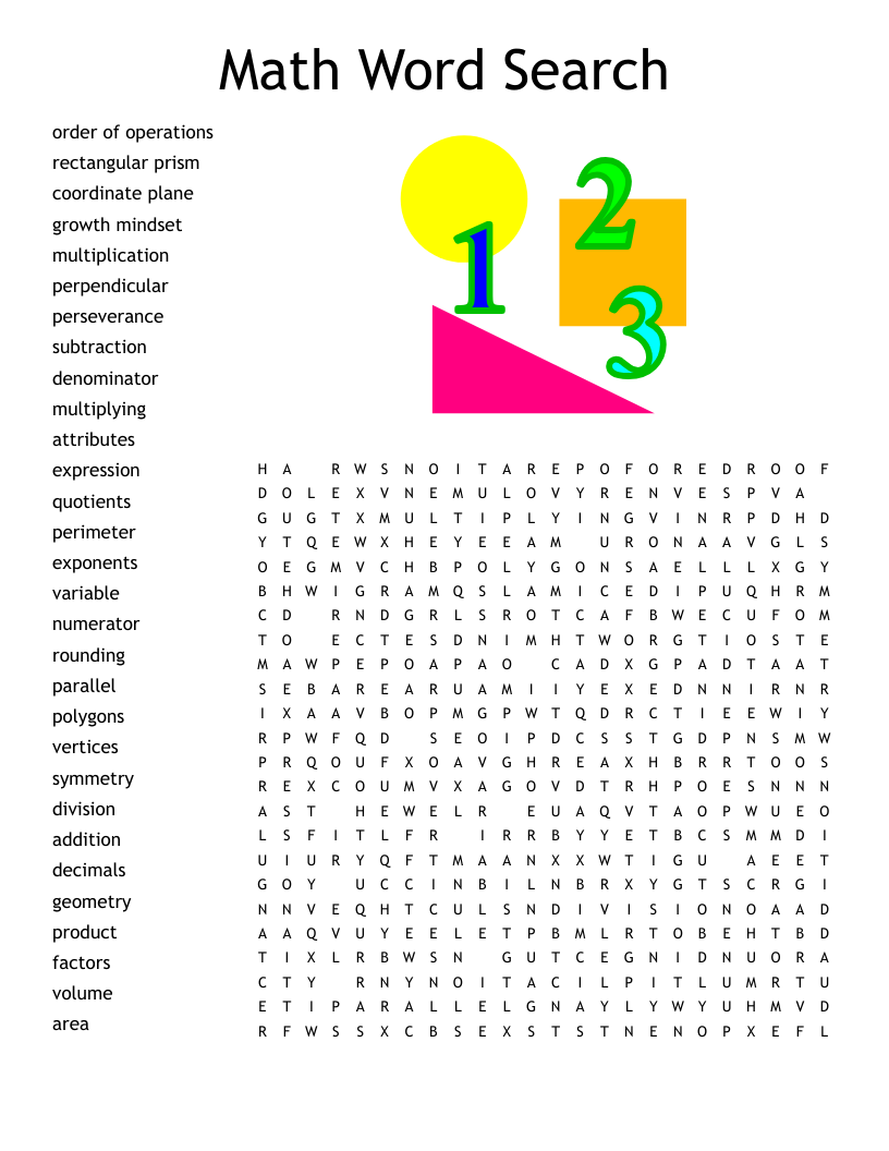 3rd Grade Math Word Search Printable