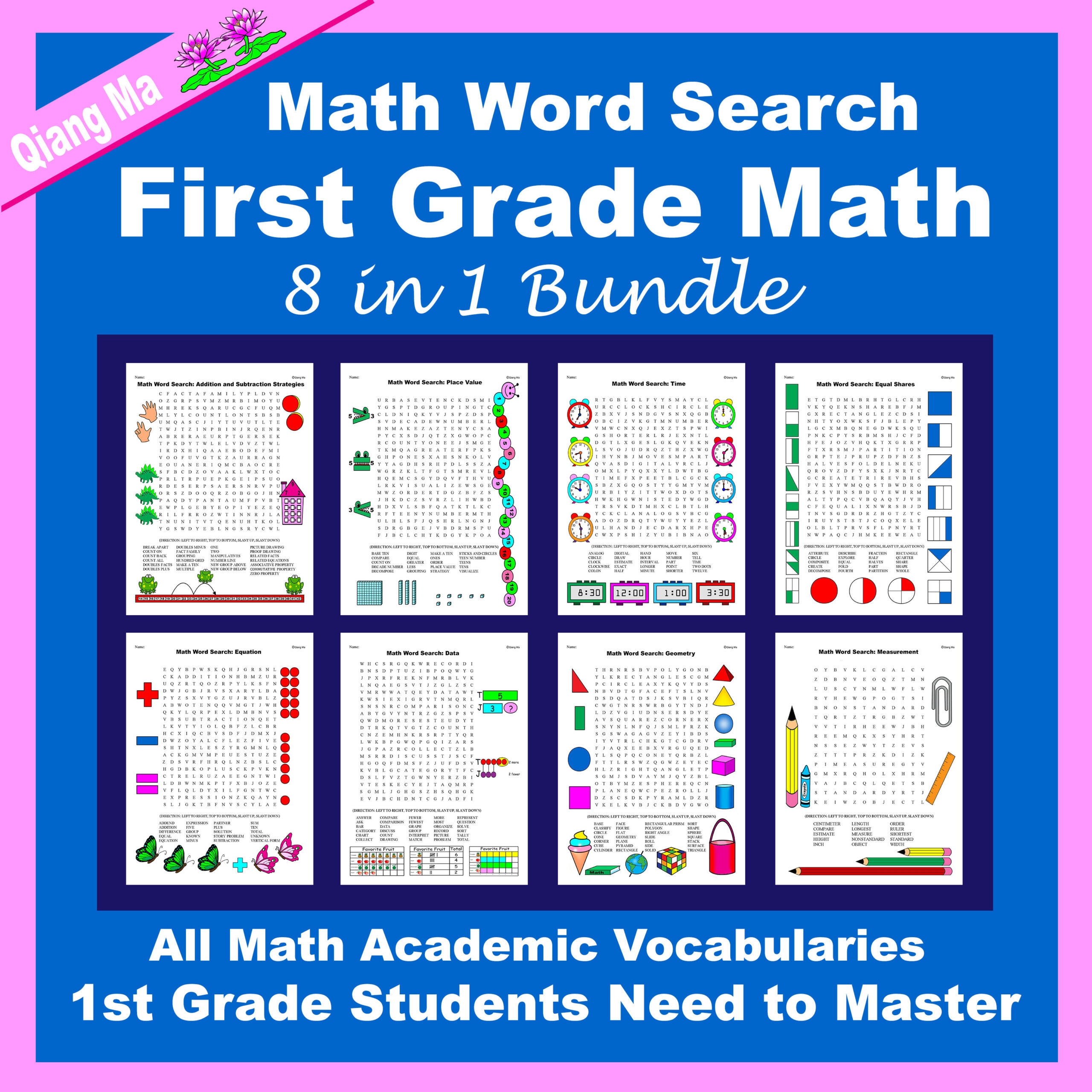 Math Word Search Grade 1 Math Word Search 8 In 1 Bundle