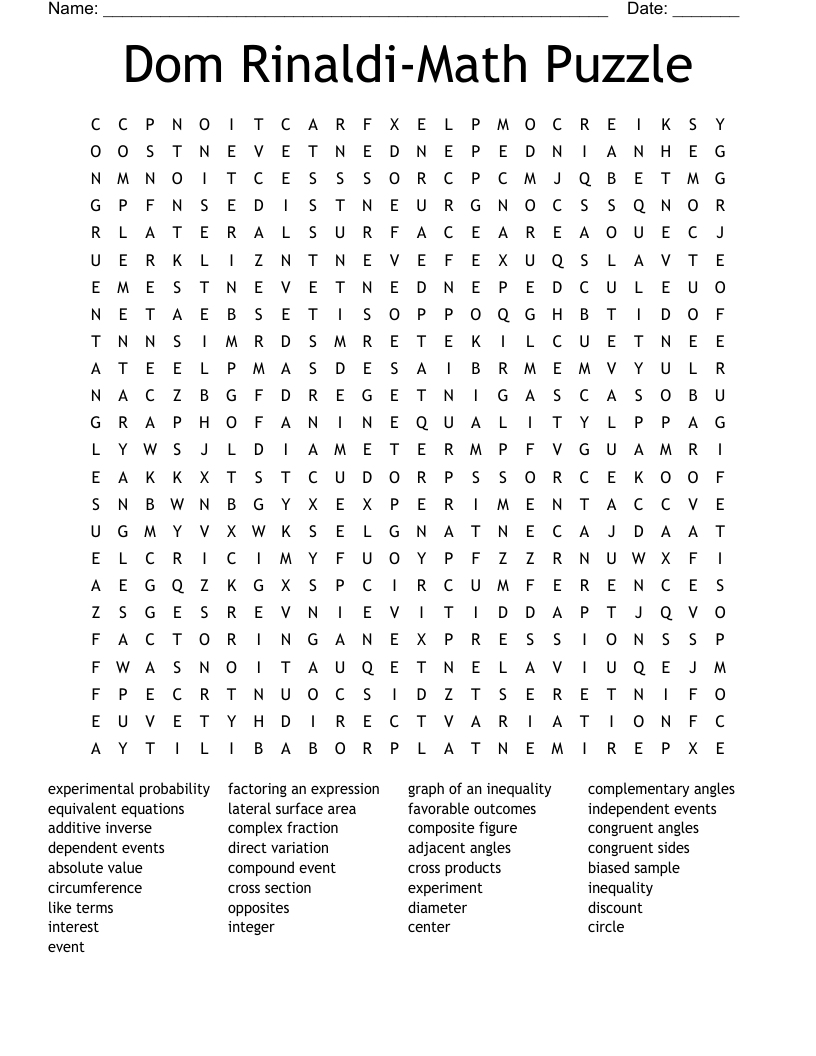 Math Word Search WordMint