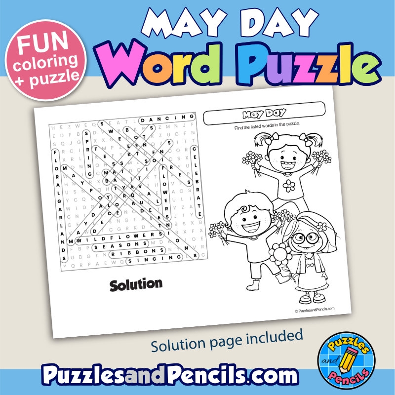 May Day Word Search Puzzle Activity Page And Coloring May Wordsearch Made By Teachers