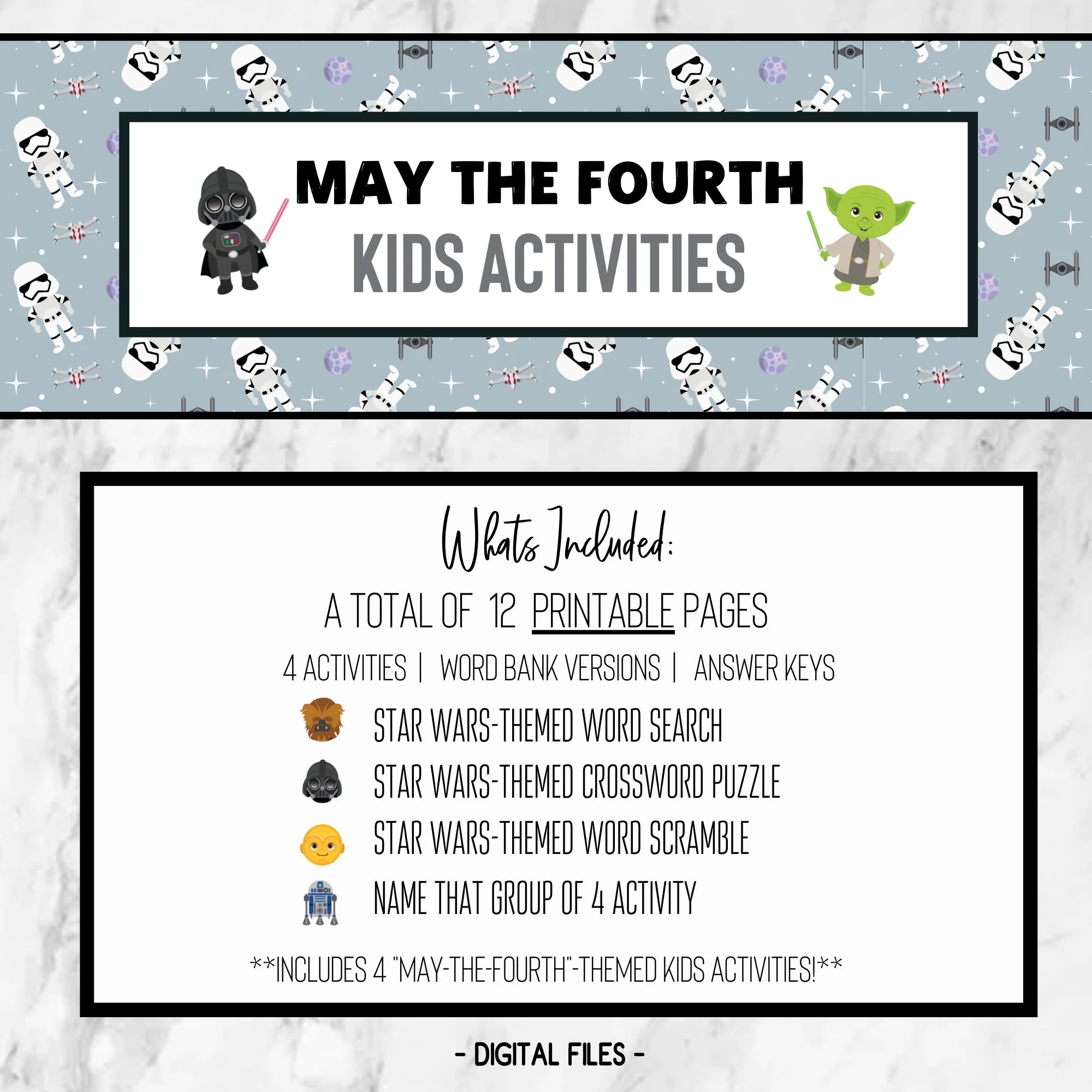 May The 4th Star Wars Printable Kids Activities Word Search Crossword Word Scramble Star Wars Activity Star Wars Printable Bundle Etsy