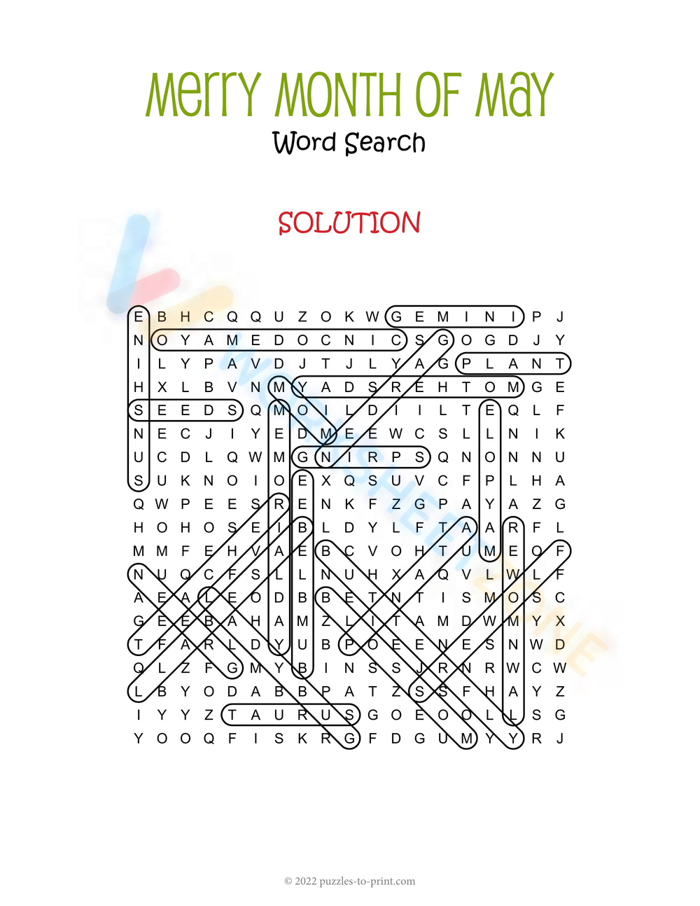 May Word Search Printable 1 Worksheet