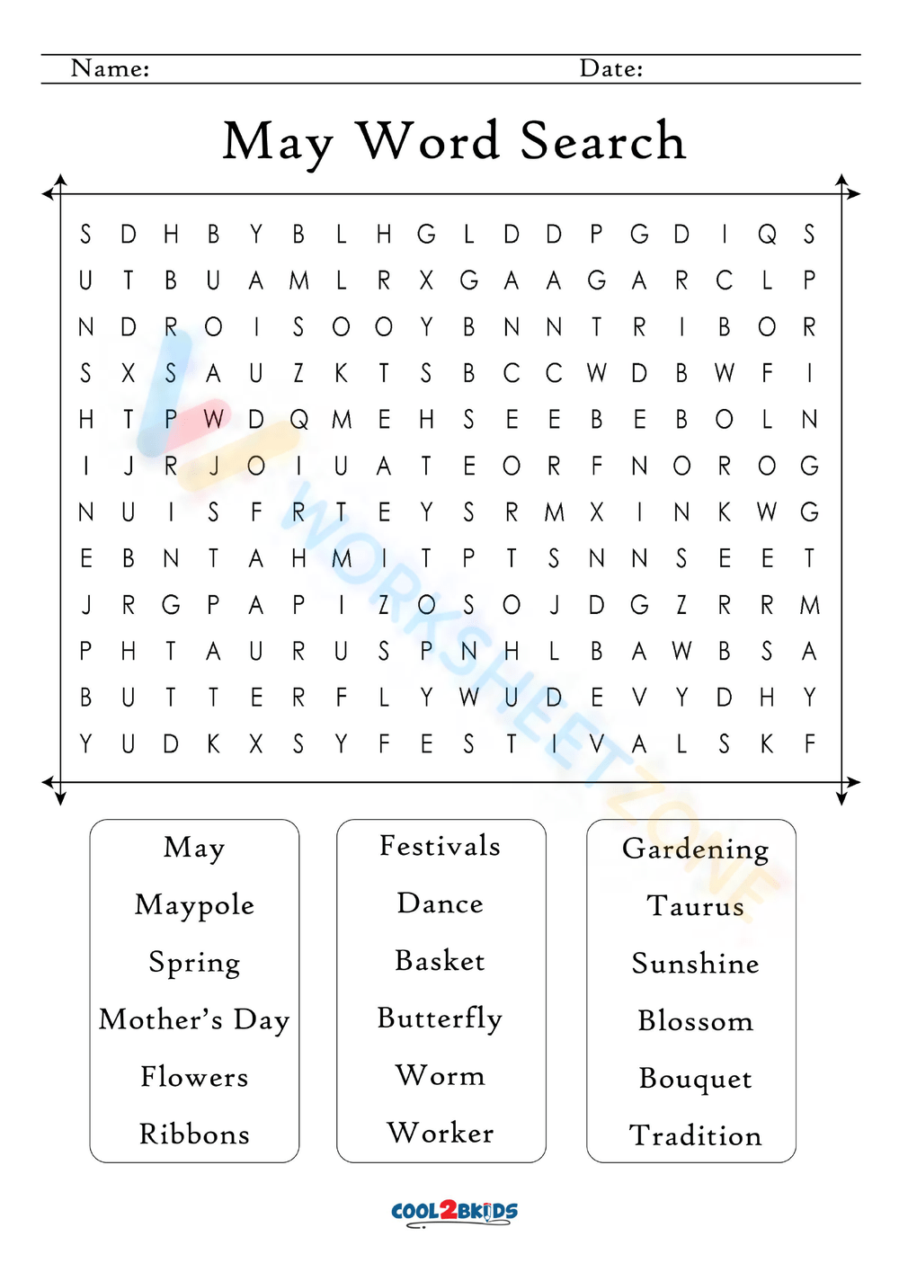 May Word Search Printable