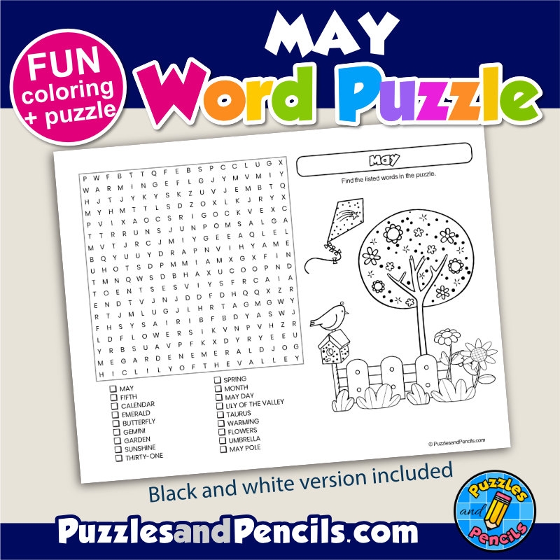 May Word Search Puzzle Activity Page And Coloring May Wordsearch Made By Teachers