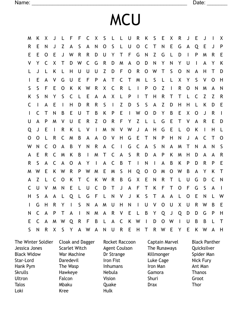 MCU Word Search WordMint