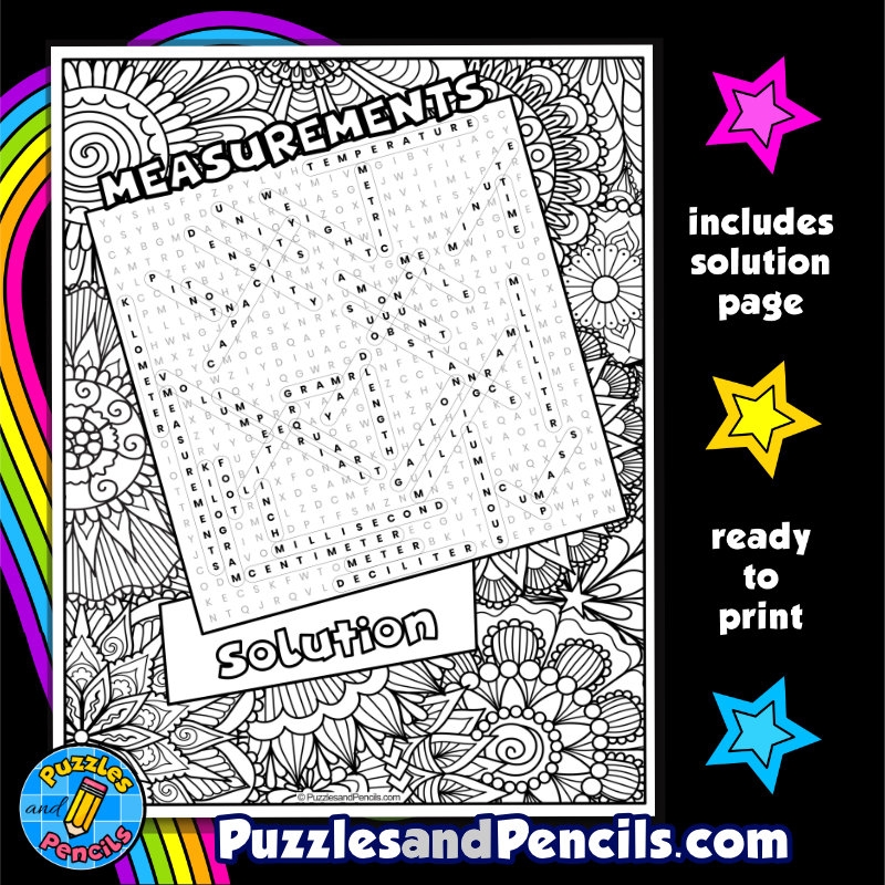 Measurements Word Search Puzzle With Coloring Mathematics Wordsearch Made By Teachers