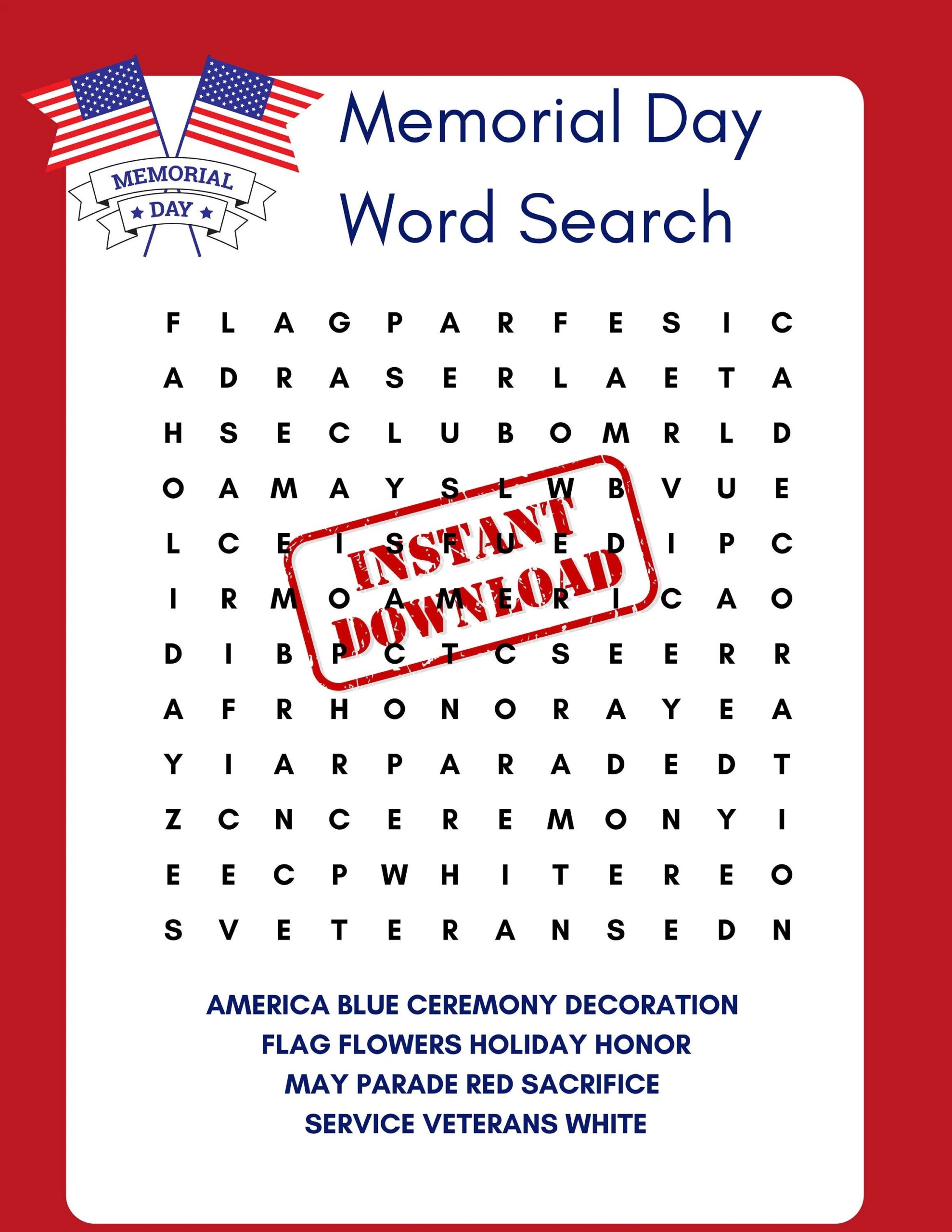 Veterans Day Word Search Printable