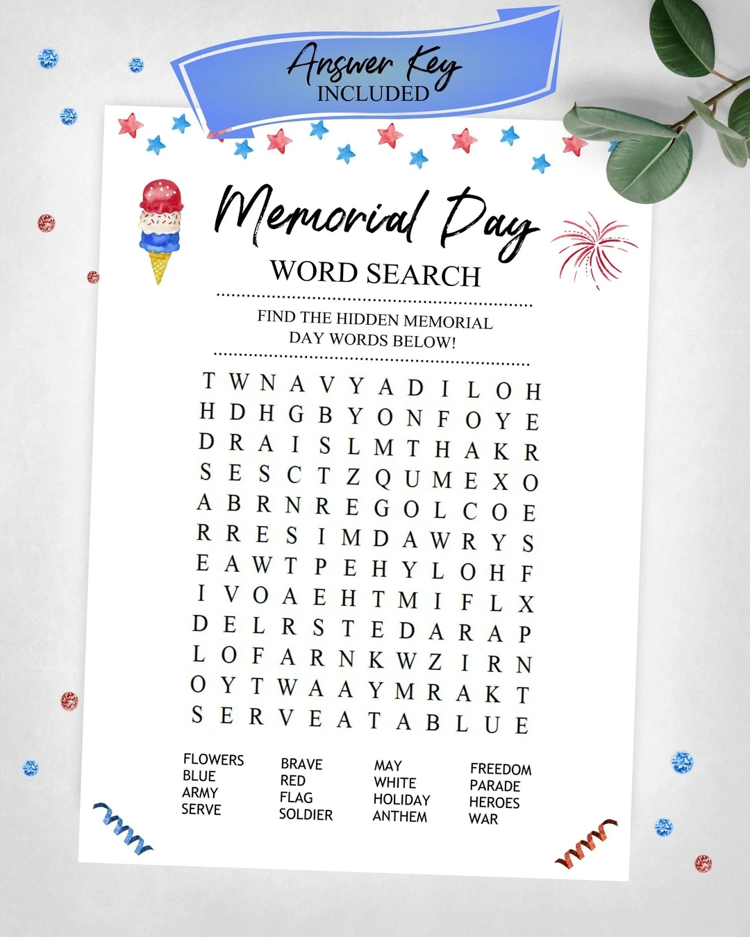 Memorial Day Timeline Word Search