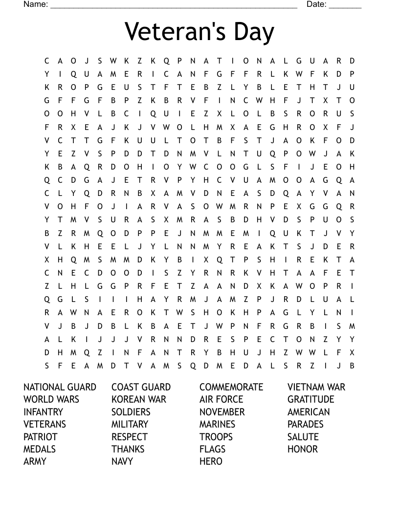 Memorial Day Word Search WordMint