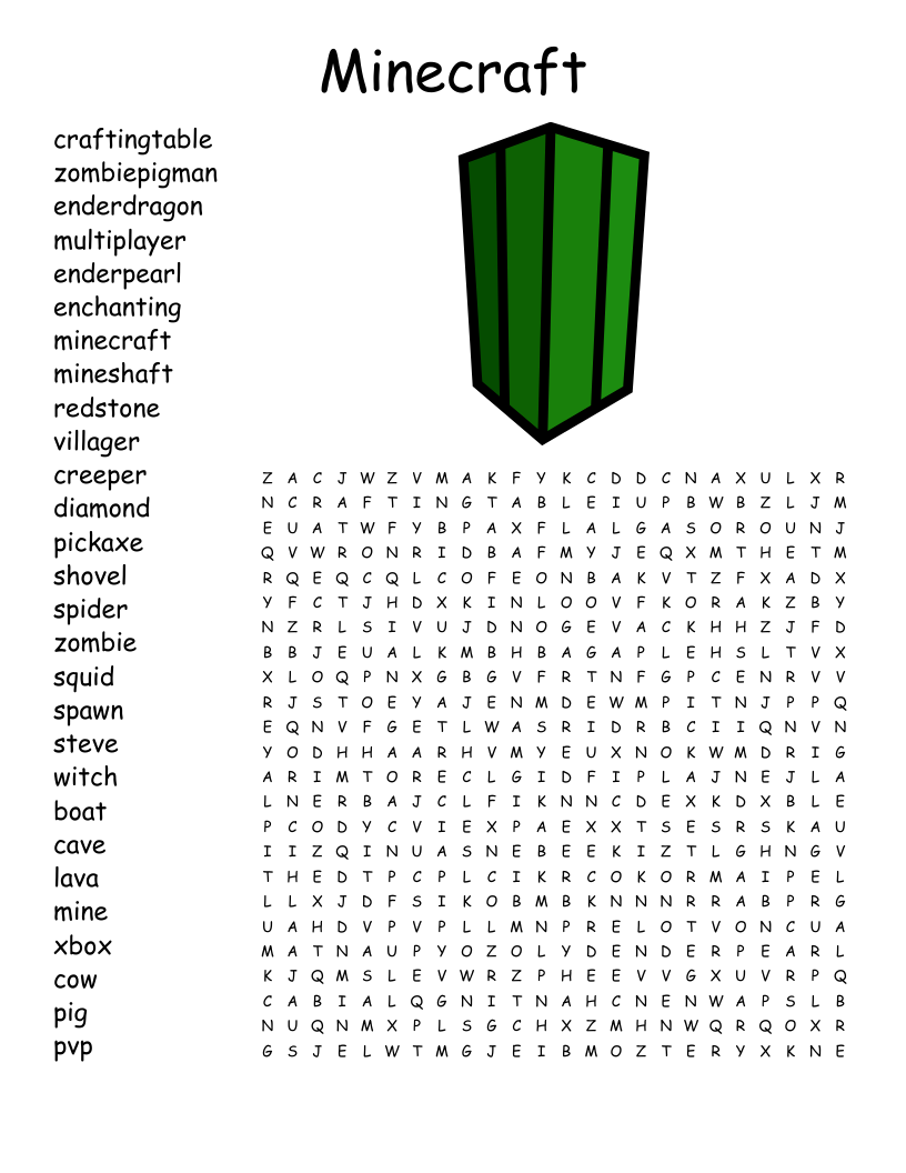 Minecraft Word Search WordMint