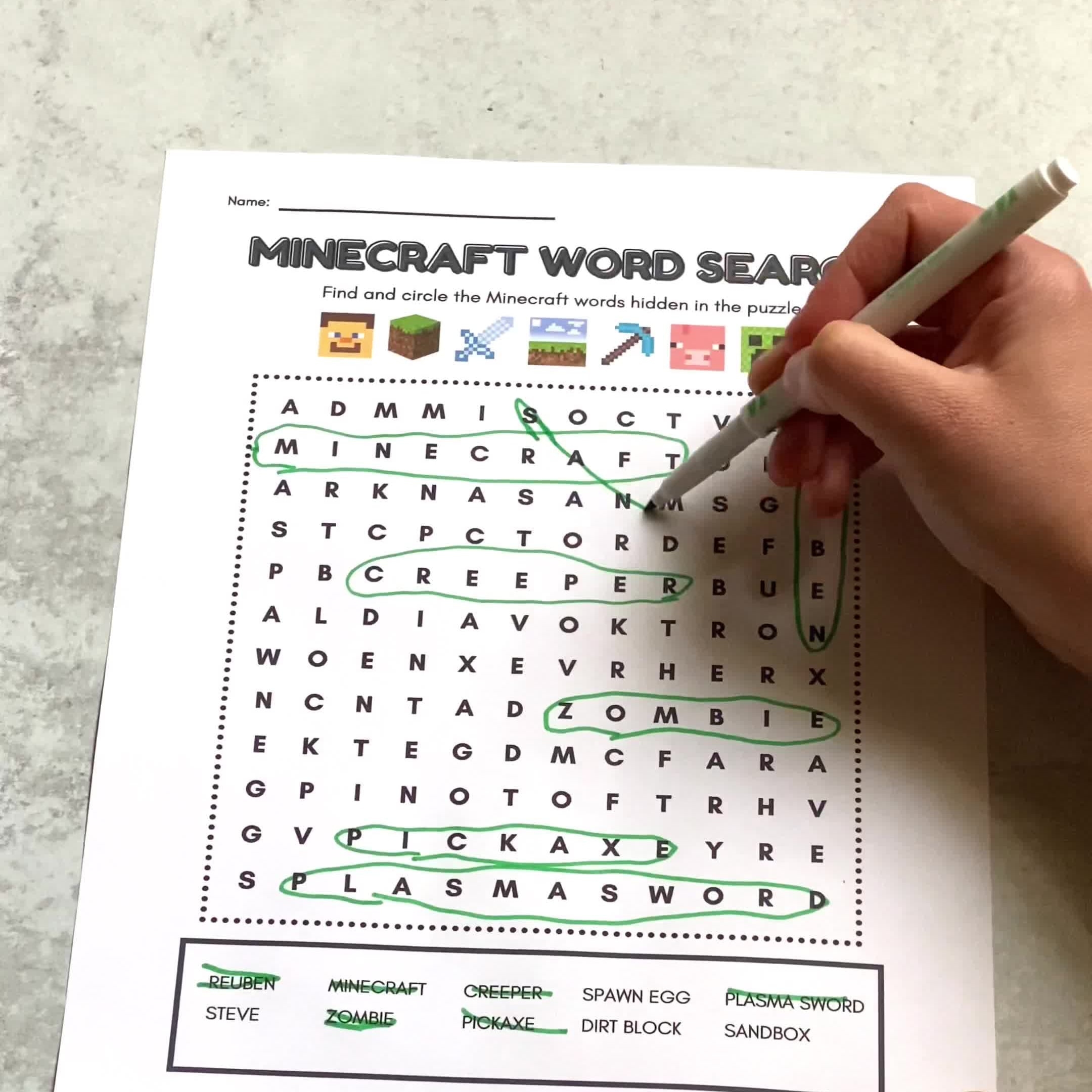 Minecraft Word Search Printable