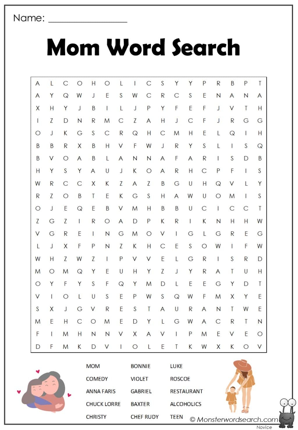 Mom Word Search Monster Word Search