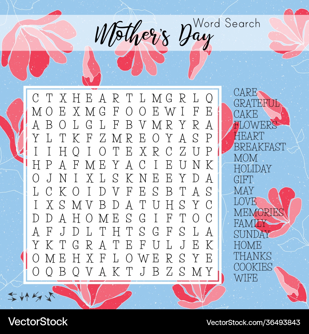 Mother s Day Word Search Puzzle Royalty Free Vector Image