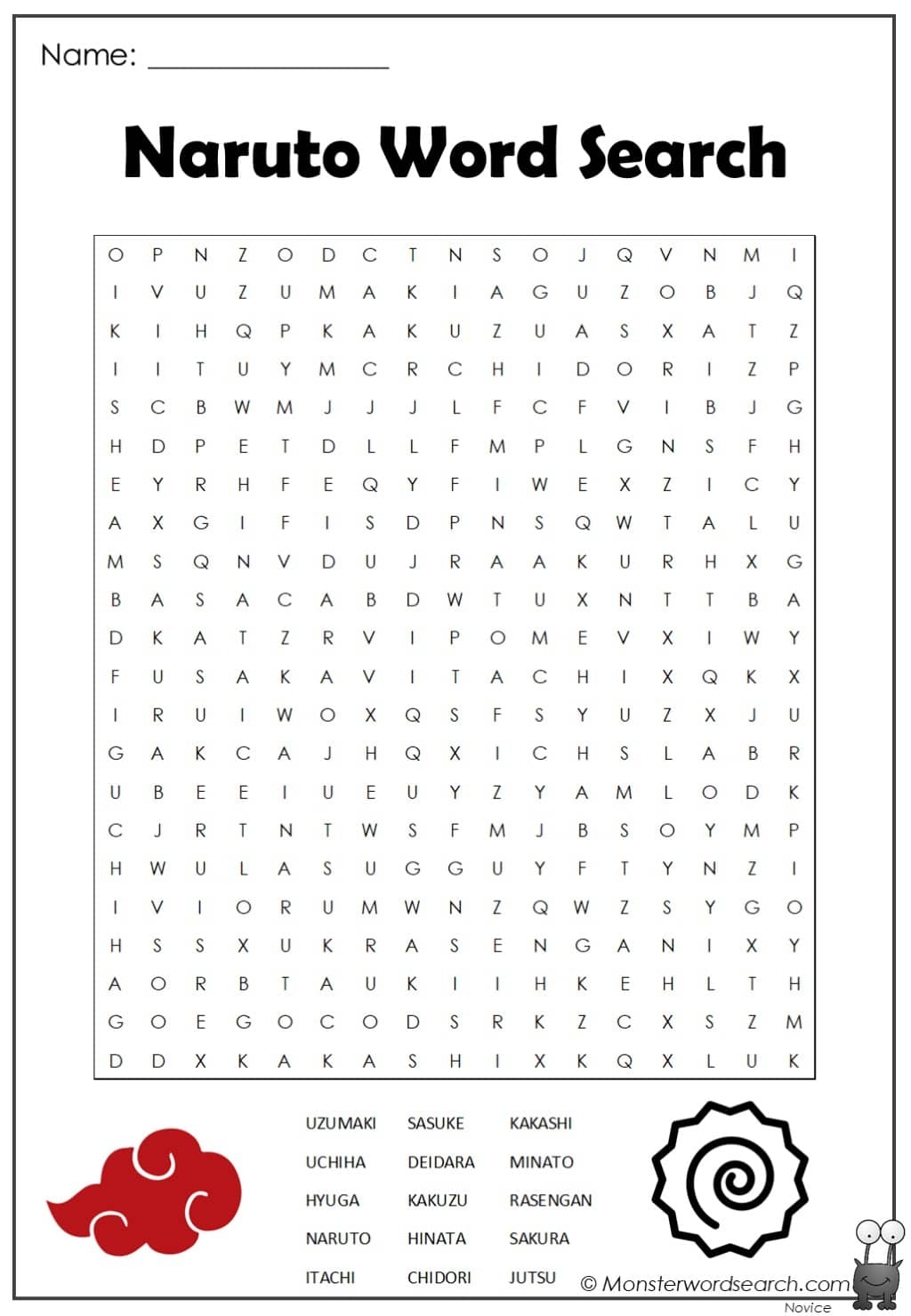 Naruto Word Search Monster Word Search Worksheets Library
