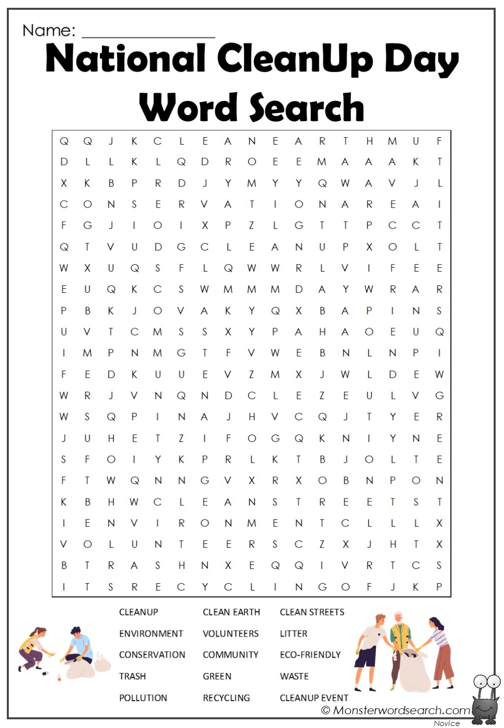 National CleanUp Day Word Search Monster Word Search National CleanUp Day Word Search Monster Word Search