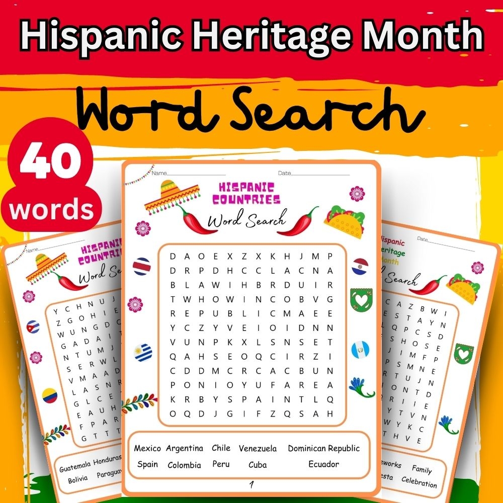 National Hispanic Heritage Month Word Search 40 Words Made By Teachers
