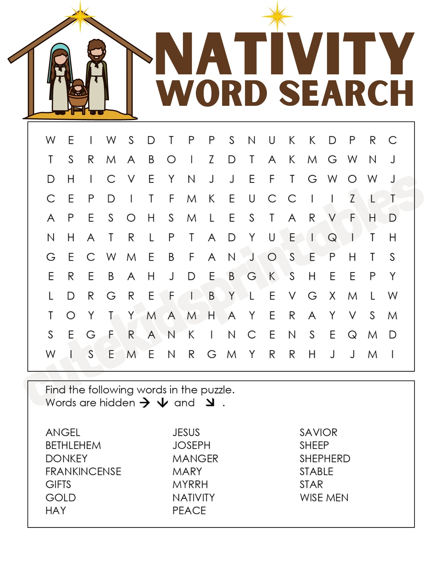 Nativity Christmas Word Search Printable For Classroom Home Or Homeschool Use Christmas Word Puzzle Etsy