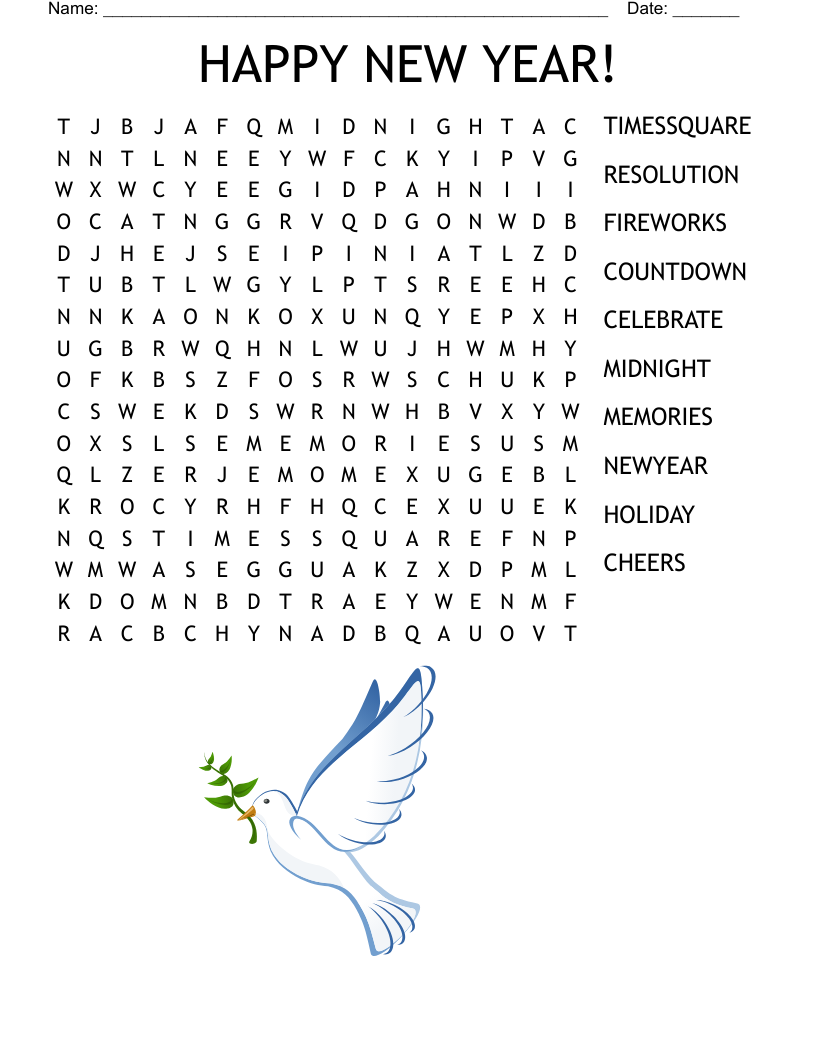 New Year s Eve Word Search WordMint