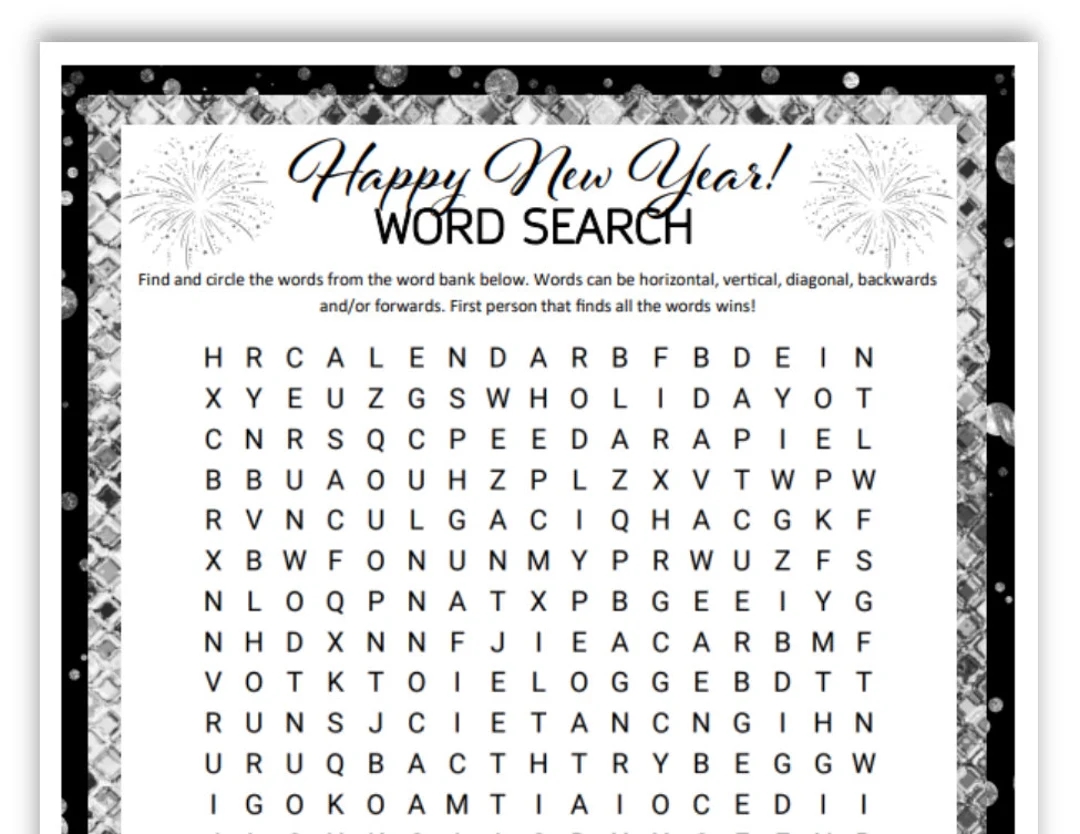 New Year s Printable Word Search Etsy