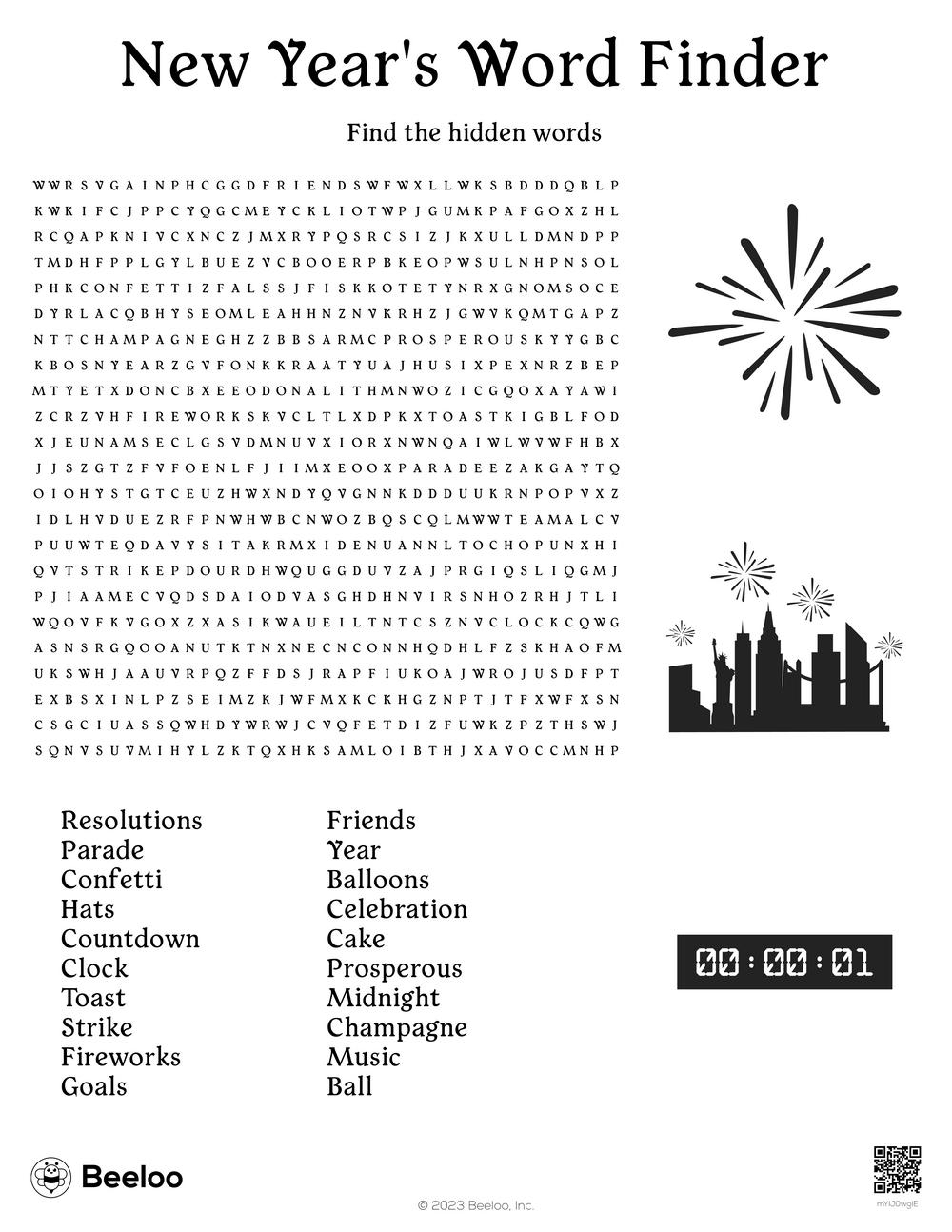 New Year themed Word Searches Beeloo Printable Crafts And Activities For Kids